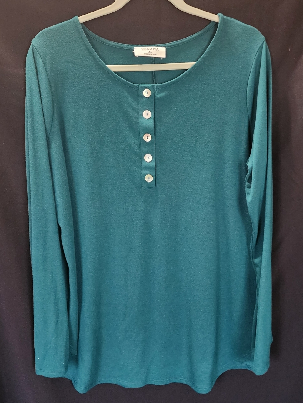 Soft Teal Henley Long Sleeve Top | Zenana | XL - Picture 2 of 5